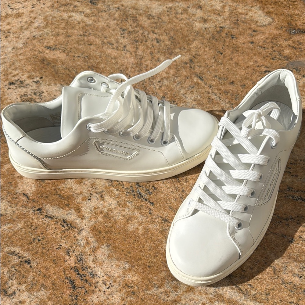 Dolce & Gabbana White Leather Low-Top Sneakers